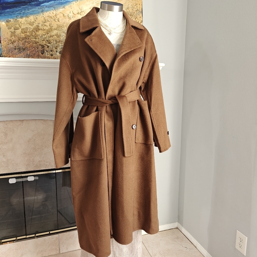 Brown Wool Belted Overcoat